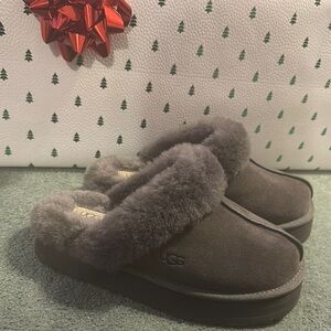 UGG Gray Disquette Platform clog slipper